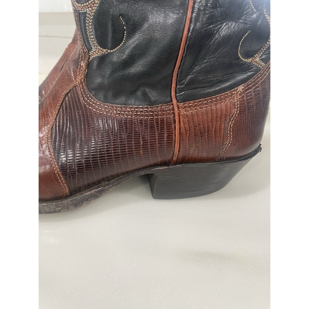 VTG Nocona Womens Cowboy Western Boots‎ 7 Brown Teju Lizard Skin Flame Stitch - Picture 3 of 13